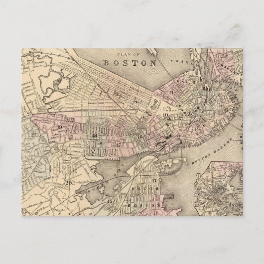Postale Carte vintage de Boston (1880) (Devant)