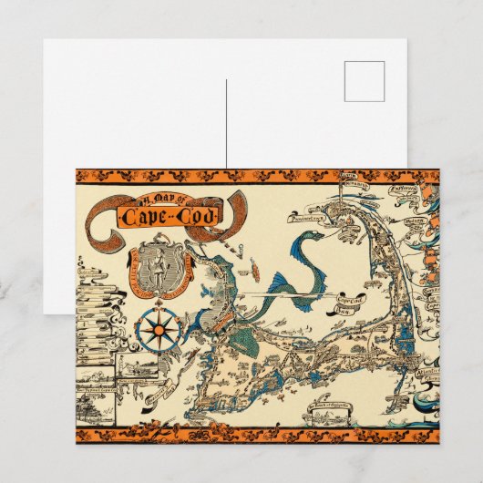 Postale Carte vintage de Cape Cod (Devant / Derrière)