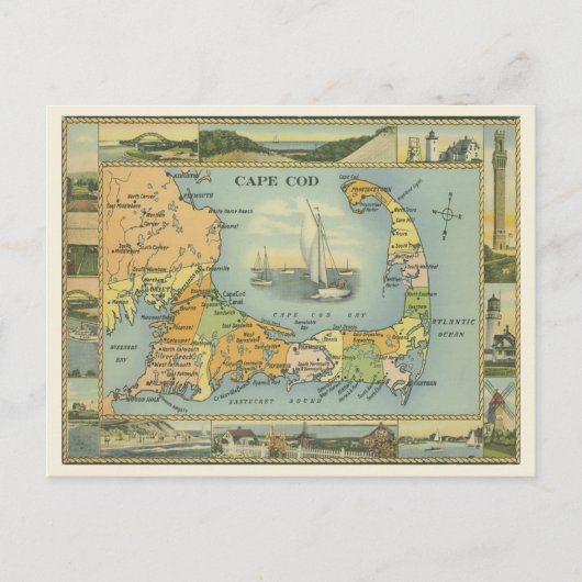 Postale Carte vintage de Cape Cod, Massachusetts (Devant)