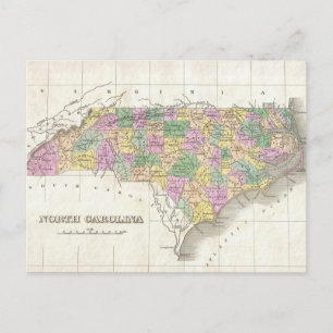 Postale Carte vintage de Caroline du Nord (1827)