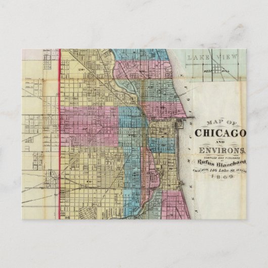 Postale Carte vintage de Chicago (1869) (Devant)