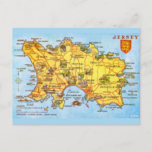 Postale Carte vintage de Jersey (Devant)