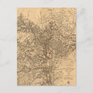 Postale Carte vintage de la région de Washington DC (1865)