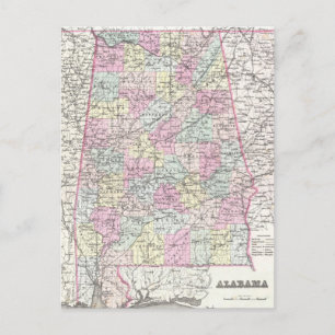 Postale Carte vintage de l'Alabama (1855)