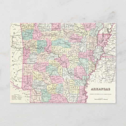 Postale Carte vintage de l'Arkansas (1855) (Devant)