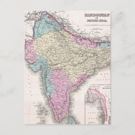Postale Carte vintage de l'Inde (1855) (Devant)