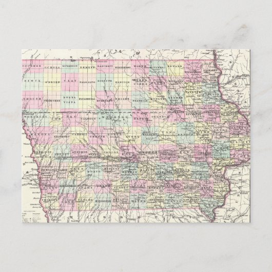 Postale Carte vintage de l'Iowa (1855) (Devant)