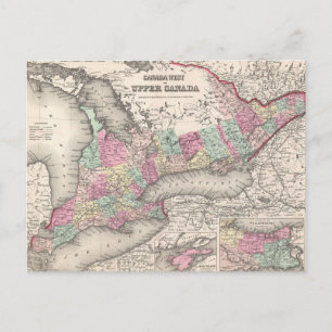 Postale Carte vintage de l'Ontario (1857)