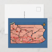 Postale Carte vintage de Pennsylvanie bleu (Devant / Derrière)