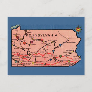 Postale Carte vintage de Pennsylvanie bleu