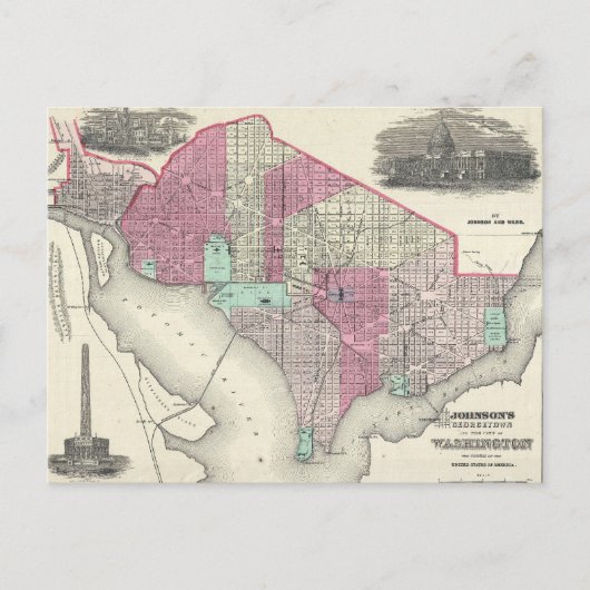 Postale Carte vintage de Washington (1866) (Devant)