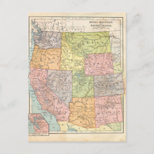 Postale Carte Vintage des États-Unis de l'Ouest