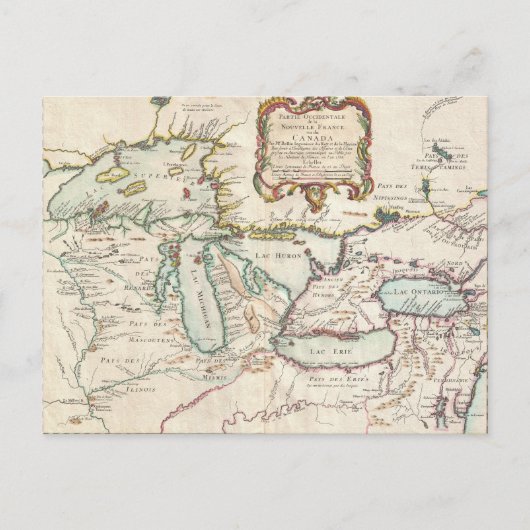 Postale Carte vintage des Grands Lacs (Devant)