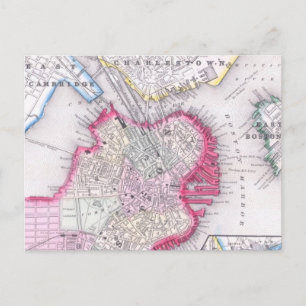Postale Carte vintage du centre de Boston (1864)