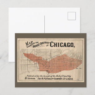 Postale Carte vintage du grand feu de Chicago, 1871