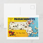 Postale Carte vintage du Massachusetts (Devant / Derrière)