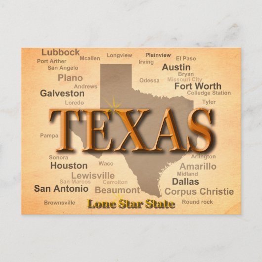 Postale Carte Vintage du Texas (Devant)