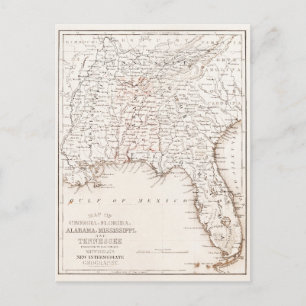 Postale Carte vintage Floride Alabama Géorgie Mississippi