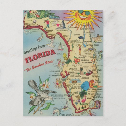 Postale Carte vintage Floride Déplacement / Déplacement Ca (Devant)