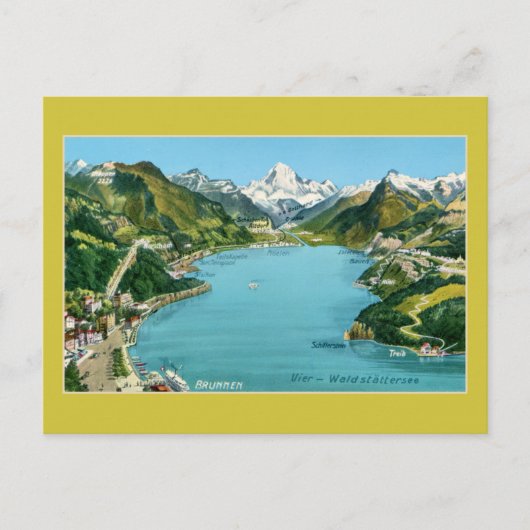 Postale Carte vintage illustrée Lac Lucerne (Devant)