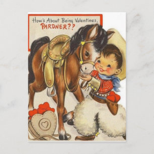 Postale Carte vintage Little Cowboy & Cute Pony Valentine