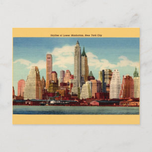 Postale Carte vintage Lower Manhattan Skyline