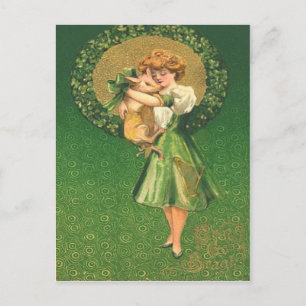 Postale Carte vintage Pig Maiden Shamrock St Patrick's Day