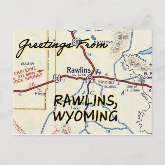 Postale Carte Vintage Rawlins WY (Devant)