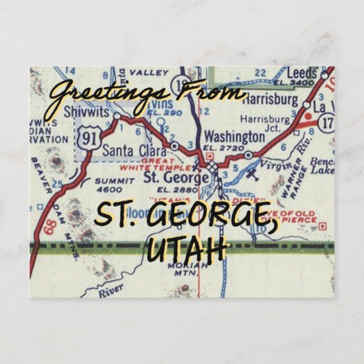 Postale Carte Vintage St. George Utah (Devant)