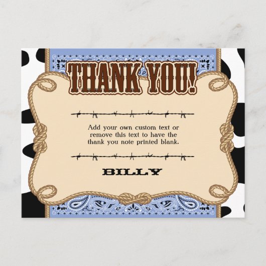 Postale Carte Western Thank You (Devant)