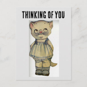 POSTALE CAT PAPER DOLL LA PENSÉE VINTAGE DE VOUS CARTE POS