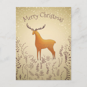 Postale cerf avec feuillage et flocon de neige carte posta