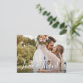 Postale charmant script | carte photo Merci mariage (Debout devant)