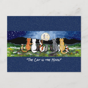 Postale Chat dans la lune Whimsical Watercolor Art carte p