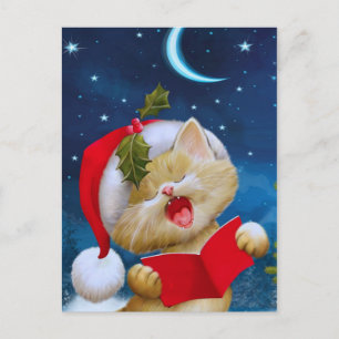 Postale Chat de Noël la nuit Carte de vacances