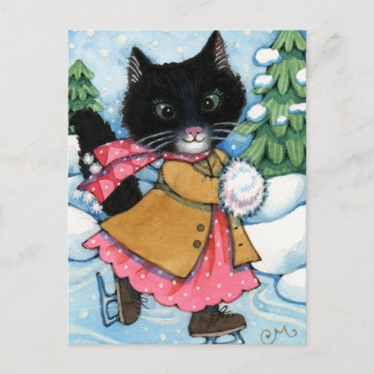 Postale Chat de patinage sur glace - chaton mignon Carte p (Devant)