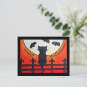 Postale Chat d'Halloween sur une clôture dans la carte pos (Debout devant)