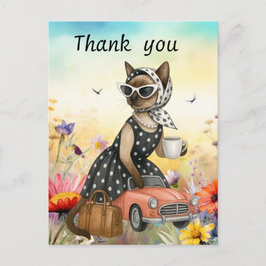 Postale Chat est dans le carte de remerciements de fleur (Devant)