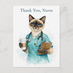 Postale Chat infirmière avec café avec carte de remercieme