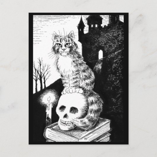 Postale chat noir et blanc Maine Coon Halloween carte post (Devant)