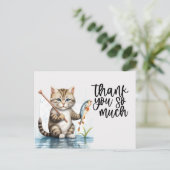 Postale Chat roux Carte de remerciement chat pêche (Debout devant)