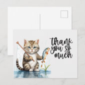 Postale Chat roux Carte de remerciement chat pêche (Devant / Derrière)
