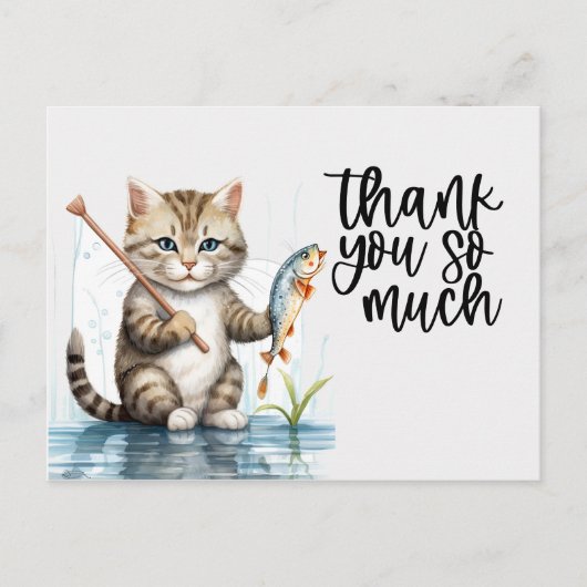 Postale Chat roux Carte de remerciement chat pêche (Devant)