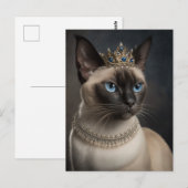 Postale Chat siamois avec une couronne et un collier carte (Devant / Derrière)