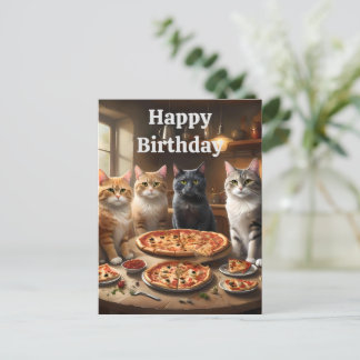 Postale Chats amateurs de pizza, carte d'anniversaire