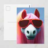 Postale Cheval rose cool en lunettes de soleil Carte posta (Devant / Derrière)