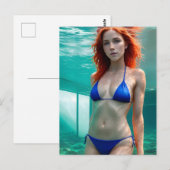 Postale Cheveux rouges Bikini bleu sous l'eau Carte postal (Devant / Derrière)