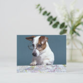 Postale Chien avec lunettes de lecture étudier la carte (Debout devant)