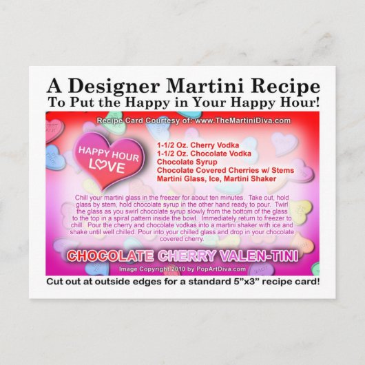Postale Chocolat Cherry Valentine Martini Recette Carte po (Devant)