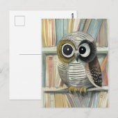 Postale Chouette dans la carte d'art de la bibliothèque (Devant / Derrière)